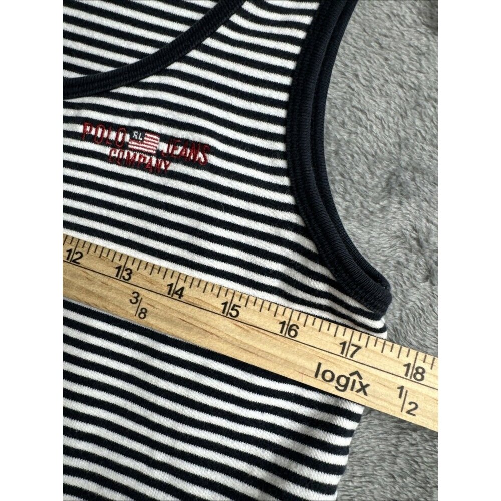 Ralph Lauren Shirt Polo JEANS Company Woman’s Crop Top Blue/White Stripped Large - Picture 5 of 11